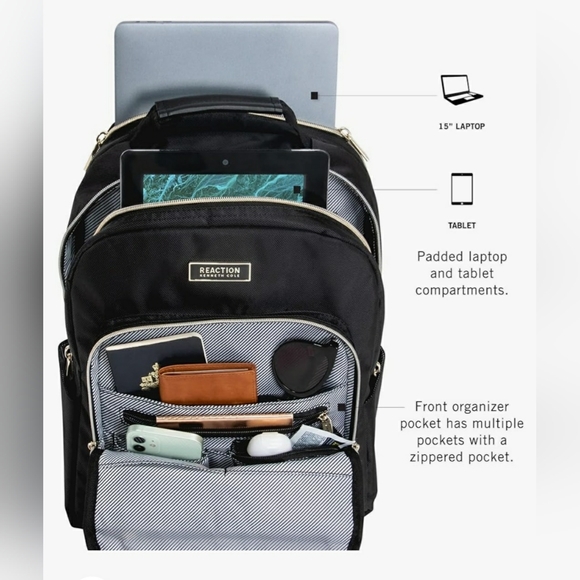 Kenneth Cole REACTION   Chevron Quilted Polyester Twill 15.6" Laptop Backpack - Picture 4 of 15